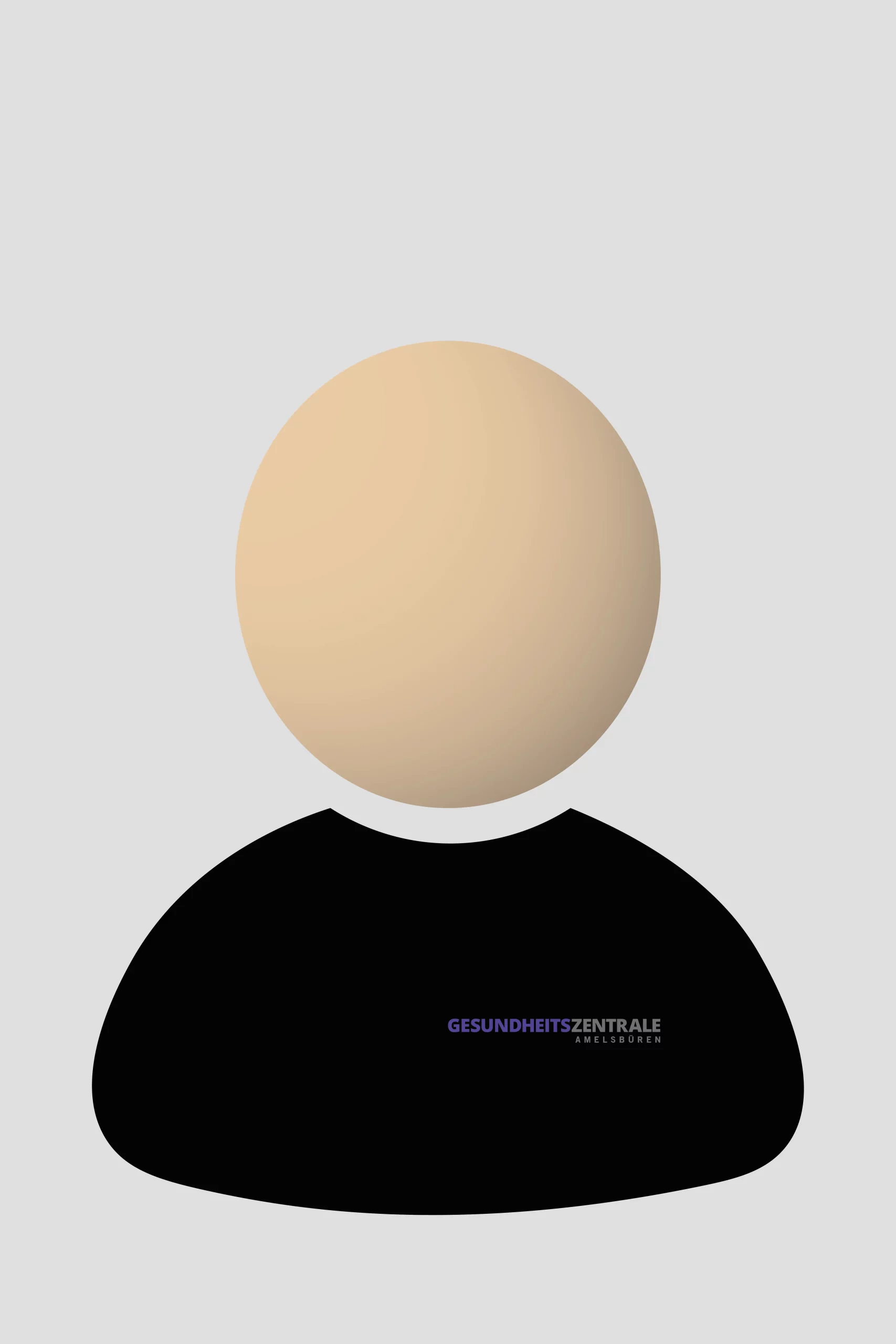 Schematisches Platzhalter-Profilbild einer Person mit schwarzem Oberteil und dem Logo GESUNDHEITSZENTRALE AMELSBÜREN.